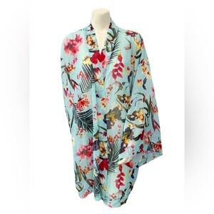 Cacique Kimono Beach Cover Up Sheer Floral Turquoise Plus Size 18/20 NWT